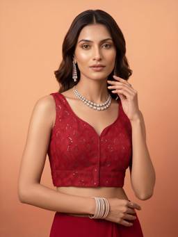 Akhilam - Maroon Georgette Sequins Blouse