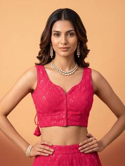 Akhilam - Pink Georgette Sequins Blouse
