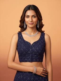 Akhilam - Navy Blue Georgette Sequins Blouse