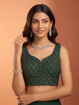 Akhilam - Green Georgette Sequins Blouse
