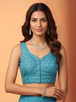 Akhilam - Blue Georgette Sequins Blouse