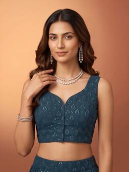 Akhilam - Teal Georgette Sequins Blouse