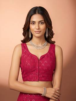 Akhilam - Magenta Georgette Sequins Blouse