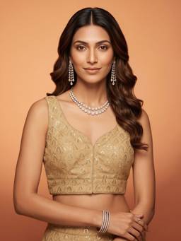 Akhilam - Beige Georgette Sequins Blouse