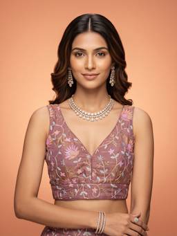 Akhilam - Mauve Satin Sequins Blouse