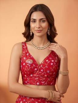 Akhilam - Red Satin Sequins Blouse