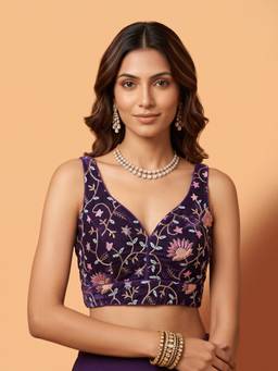 Akhilam - Purple Satin Sequins Blouse
