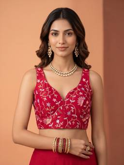 Akhilam - Pink Satin Sequins Blouse