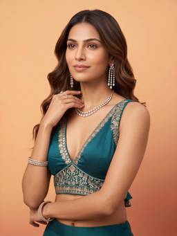 Akhilam - Teal Silk Blend Sequins Blouse