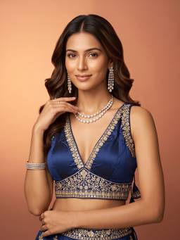 Akhilam - Blue Silk Blend Sequins Blouse