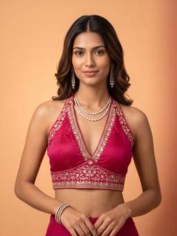 Akhilam - Pink Silk Blend Sequins Blouse