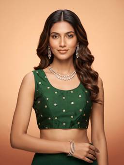 Akhilam - Green Chinnon Sequins Blouse