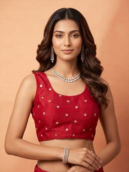 Akhilam - Red Chinnon Sequins Blouse