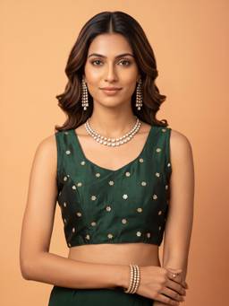 Akhilam - Green Chinnon Sequins Blouse
