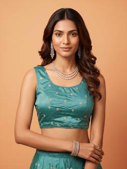 Akhilam - Turquoise Chinnon Sequins Blouse