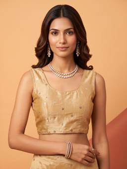 Akhilam - Cream Chinnon Sequins Blouse