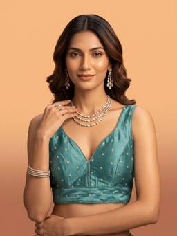 Akhilam - Turquoise Silk Blend Embellished Blouse