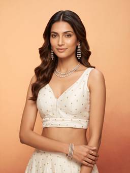 Akhilam - White Silk Blend Embellished Blouse