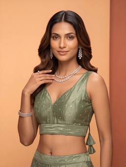 Akhilam - Green Silk Blend Embellished Blouse