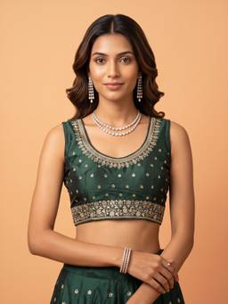 Akhilam - Green Silk Blend Sequins Blouse