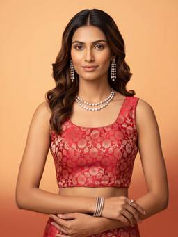 Sareemall - Red Silk Blend Jacquard Blouse