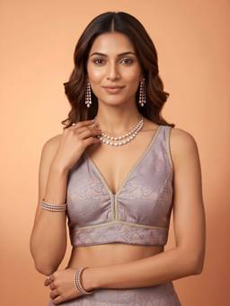 Sareemall - Lavender Silk Blend Jacquard Blouse