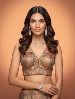 Sareemall - Bronze Silk Blend Jacquard Blouse