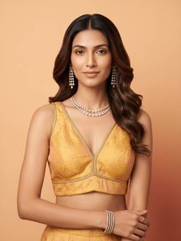 Sareemall - Yellow Silk Blend Jacquard Blouse