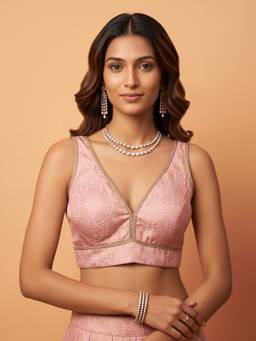 Sareemall - Pink Silk Blend Jacquard Blouse
