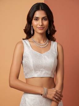 Sareemall - White Silk Blend Jacquard Blouse