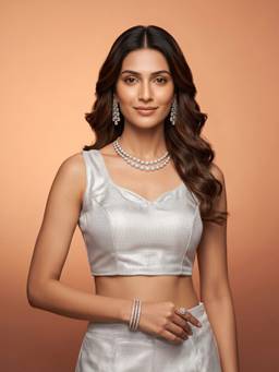 Sareemall - White Silk Blend Jacquard Blouse