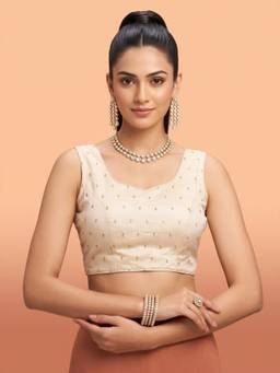 Sareemall - Off White Silk Blend Sequins Blouse