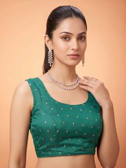 Sareemall - Teal Silk Blend Sequins Blouse