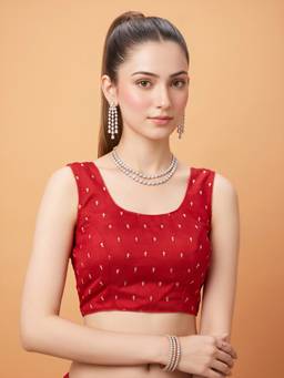 Sareemall - Red Silk Blend Sequins Blouse