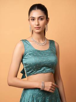Sareemall - Turquoise Silk Blend Sequins Blouse