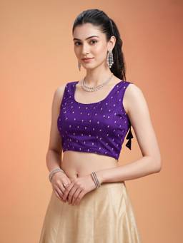 Sareemall - Purple Silk Blend Sequins Blouse