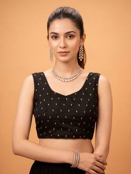 Sareemall - Black Silk Blend Sequins Blouse