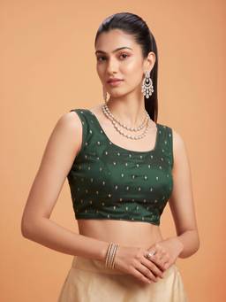 Sareemall - Green Silk Blend Sequins Blouse