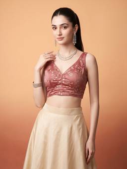 Sareemall - Rose Gold Silk Blend Thread Work Blouse