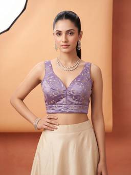 Sareemall - Lavender Silk Blend Thread Work Blouse