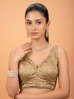 Sareemall - Beige Silk Blend Thread Work Blouse
