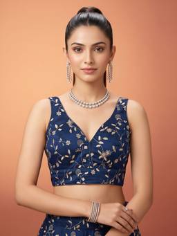 Sareemall - Blue Silk Blend Thread Work Blouse