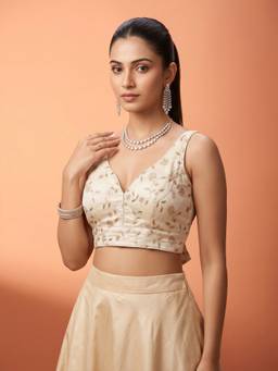 Sareemall - Off White Silk Blend Thread Work Blouse