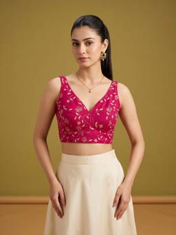 Sareemall - Pink Silk Blend Thread Work Blouse