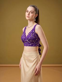 Sareemall - Purple Silk Blend Thread Work Blouse