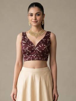 Sareemall - Brown Silk Blend Thread Work Blouse