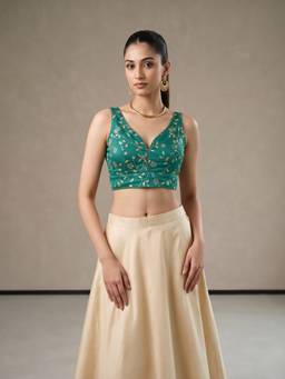 Sareemall - Teal Silk Blend Thread Work Blouse