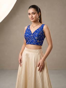 Sareemall - Blue Silk Blend Thread Work Blouse