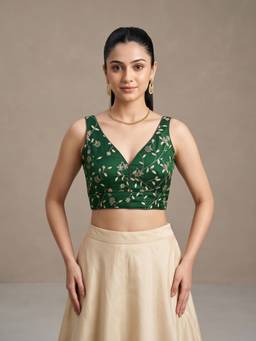 Sareemall - Green Silk Blend Thread Work Blouse