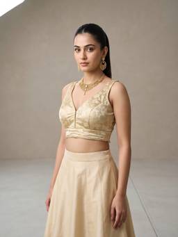 Sareemall - Cream Jacquard Floral Design Woven Blouse